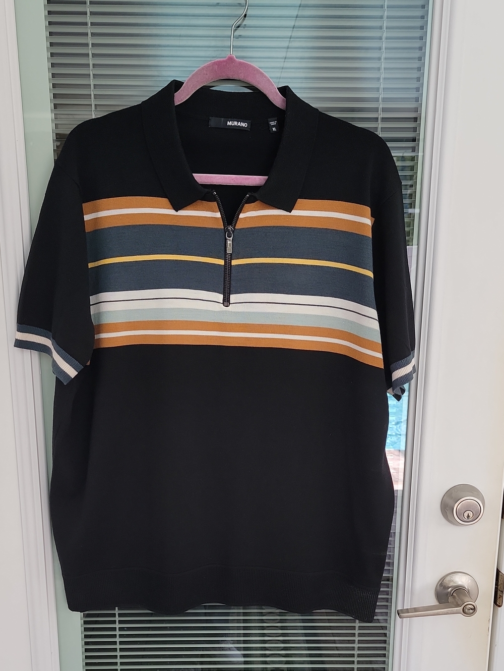 Murano Black Short-Sleeve Quarter Zip Polo Sweater Sz XL